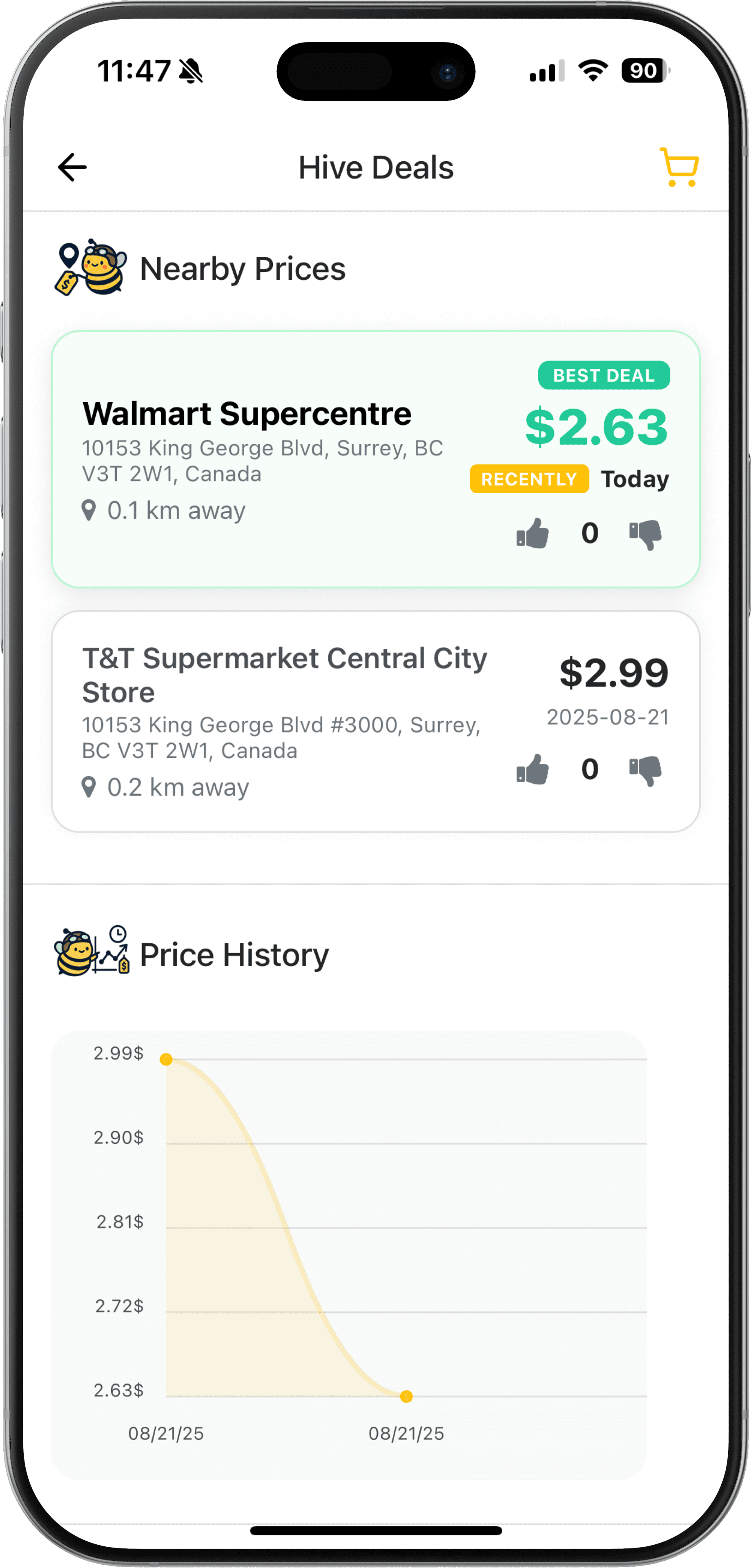 Barcode scan results with price comparison in Beezly app