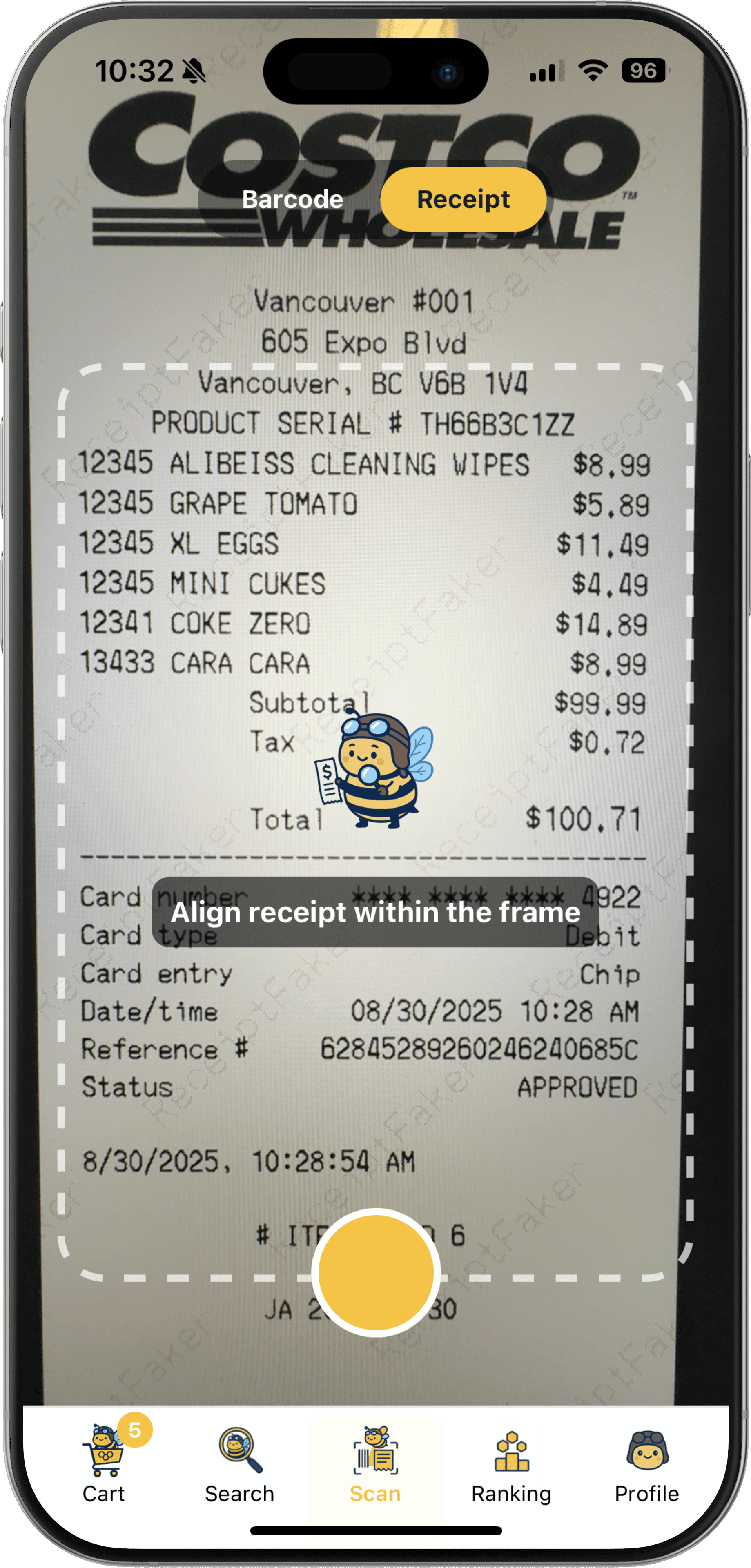 Original receipt scan in Beezly app
